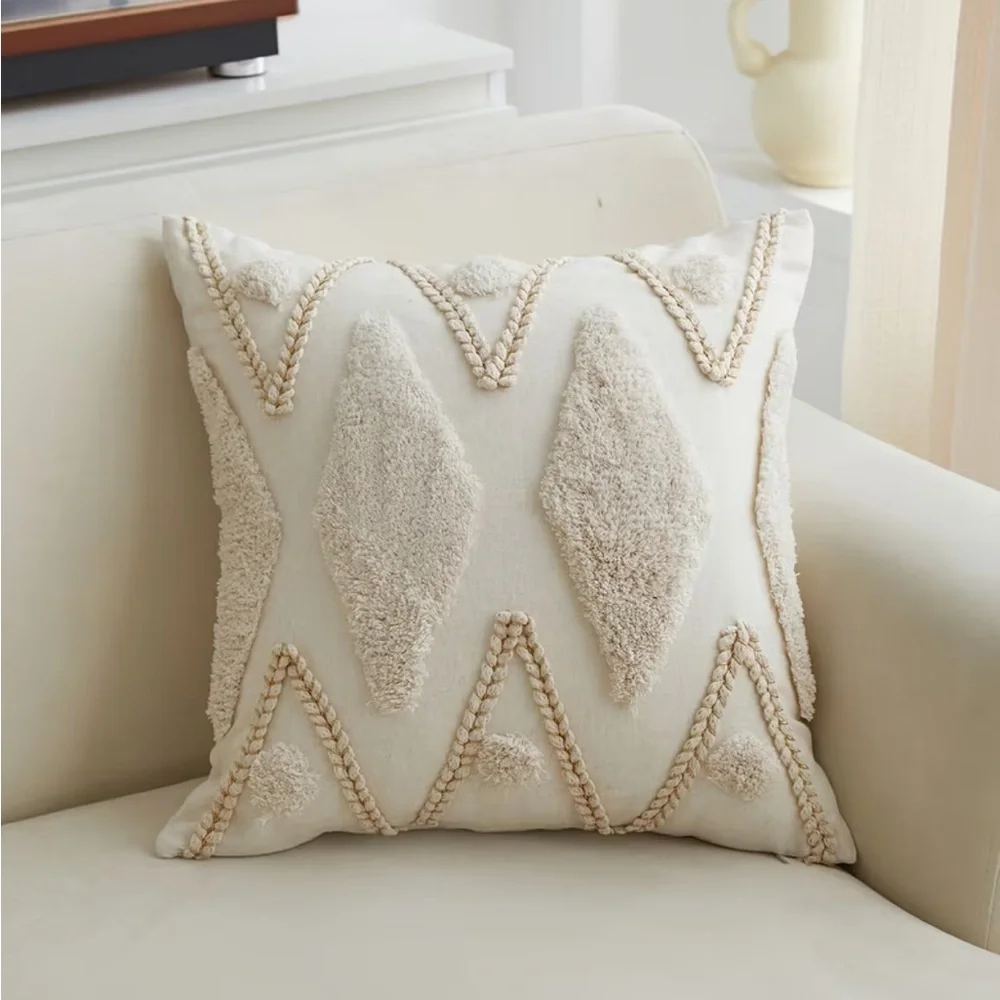 2-Piece Boho Textured Pillow Covers Set | Square + Lumbar | Neutral Decor